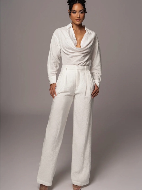 JLUXLABEL Pants - JLUXLABEL Ivory White Textured Wide-Leg High-Rise Trousers XS